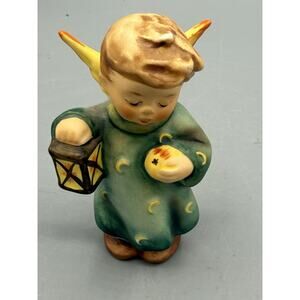 Vintage Goebel Angel Lantern Figure Green Robe W Germany 4” Hummel
